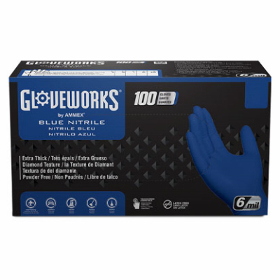 Ammex GWRBN44100 Royal Blue Medium Powder Free Disposable Gloves - Industrial Grade - Diamond Finish