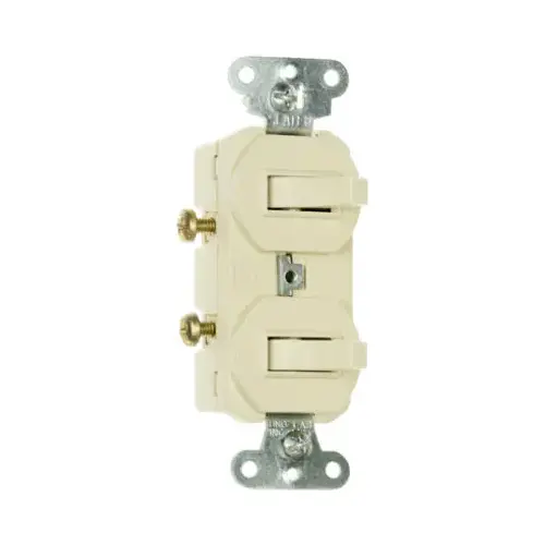 Double Combination Switch, 15 A, 120/277 VAC, Side Wire Terminal, Ivory Double Combination Switch, 15 A, 120/277 VAC, Side Wire Terminal, Ivory