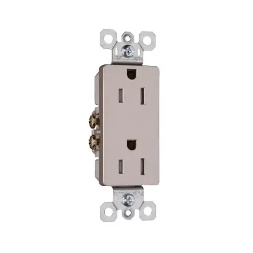 radiant Duplex Receptacle, 2 -Pole, 15 A, 125 V, Push, Side Wiring, NEMA: 5-15R Silver radiant Duplex Receptacle, 2 -Pole, 15 A, 125 V, Push, Side Wiring, NEMA: 5-15R Silver