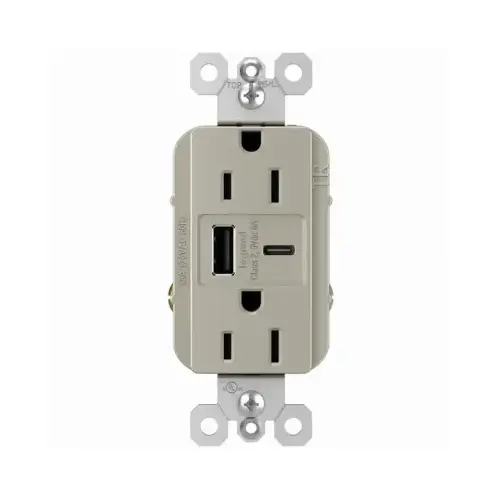 radiant USB Outlet, 15 A, 125 V, Type A, C USB, NEMA: NEMA 5-15R, Nickel radiant USB Outlet, 15 A, 125 V, Type A, C USB, NEMA: NEMA 5-15R, Nickel