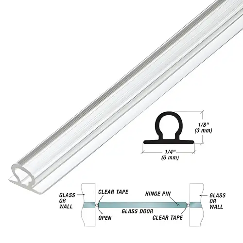 1/8" High Bulb Seal With Pre-Applied Tape, Clear Finish, 95" Length, For 1/4", 5/16", 3/8" And 1/2" Glass