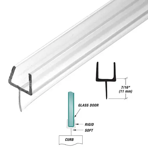 One-Piece Bottom Rail with Integrated Wipe for 3/8" (10 mm) Glass - 95" Stock Length