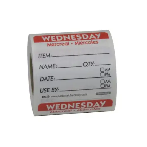 National Checking Dissolving 2"X2" Labels Wednesday, 1 Roll, 250 Per Box, 1 Per Case Red National Checking Dissolving 2"X2" Labels Wednesday, 1 Roll, 250 Per Box, 1 Per Case Red