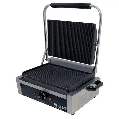 Global Solutions Panini/Sandwich Grill, Grooved Plat, 1 Each, 1 Per Case Global Solutions Panini/Sandwich Grill, Grooved Plat, 1 Each, 1 Per Case