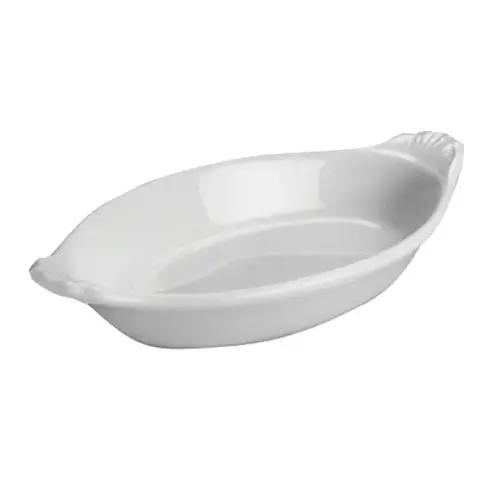 Hall China Embossed Handle Oval Au Gratin Rarebit 8 1/4 X 4 3/8 (8 Oz) White, 2 Dozen, 1 Per Case Hall China Embossed Handle Oval Au Gratin Rarebit 8 1/4 X 4 3/8 (8 Oz) White, 2 Dozen, 1 Per Case
