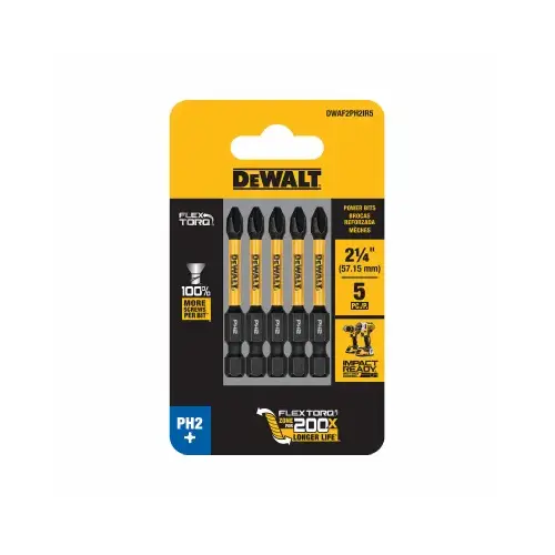 FlexTorq PH2 Driver Bits, Impact Ready, 2.25 In - pack of 5 FlexTorq PH2 Driver Bits, Impact Ready, 2.25 In - pack of 5