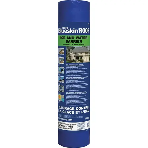 Roofing Underlayment, 65 ft L, 3 ft W, Polyethylene, Blue