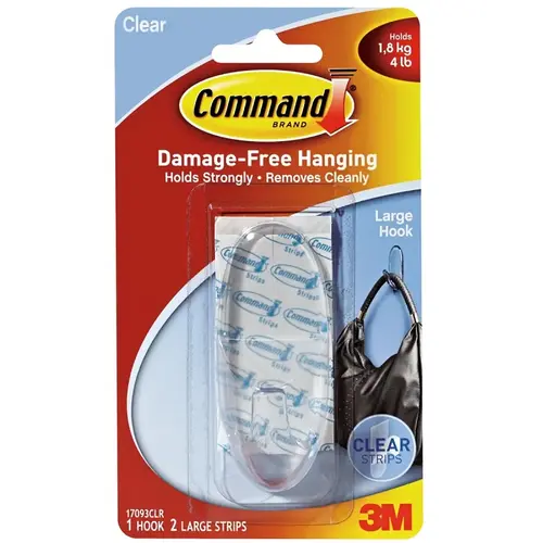 Adhesive Hook, 4 lb, 1-Hook, Plastic, Clear - pack of 6 Adhesive Hook, 4 lb, 1-Hook, Plastic, Clear - pack of 6