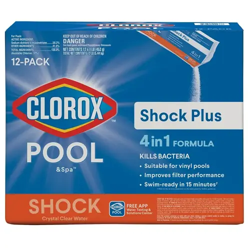 POOL & Spa Shock Plus Pool Chemical, 1 lb Bag, Solid, Chlorine, White - pack of 12 POOL & Spa Shock Plus Pool Chemical, 1 lb Bag, Solid, Chlorine, White - pack of 12