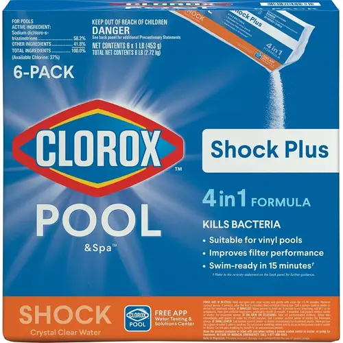 POOL & Spa Shock Plus Pool Chemical, 1 lb Bag, Solid, Chlorine, White - pack of 6 POOL & Spa Shock Plus Pool Chemical, 1 lb Bag, Solid, Chlorine, White - pack of 6