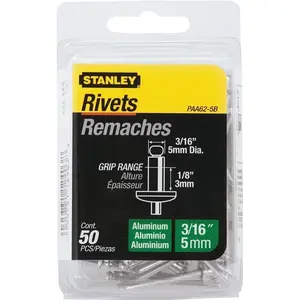 Stanley PAA62-5B Pop Rivet, Reusable, 1-1/2 in L, Aluminum Silver - pack of 50