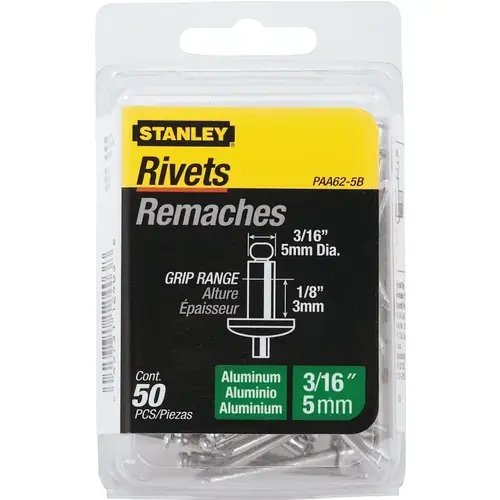 Pop Rivet, Reusable, 1-1/2 in L, Aluminum Silver - pack of 50