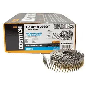 Bostitch C3R90BDSS-316 Siding Nail, 1-1/4 in L, Stainless Steel, Ring Shank - pack of 1800