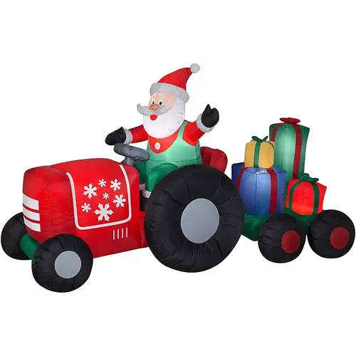 Inflatable Santa Tractor and Trailer, 5 ft H, Polyester, Green/Red/White Inflatable Santa Tractor and Trailer, 5 ft H, Polyester, Green/Red/White