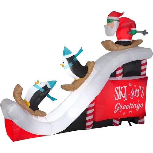 Inflatable Santa & Penguin Ski Jump, 7 ft H, Polyester, Red/White Inflatable Santa & Penguin Ski Jump, 7 ft H, Polyester, Red/White