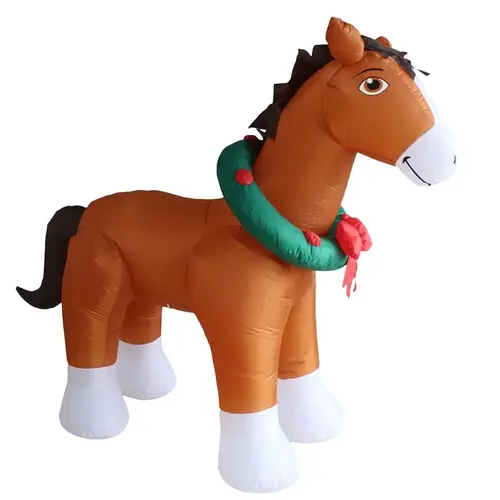 Inflatable Horse with Wreath, 6 ft H, Polyester, Brown Inflatable Horse with Wreath, 6 ft H, Polyester, Brown