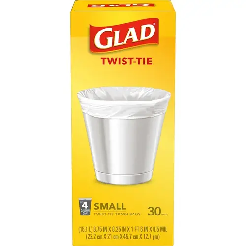 Trash Bag, S, 4 gal, Plastic, White - pack of 30 Trash Bag, S, 4 gal, Plastic, White - pack of 30