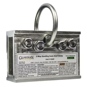 GUARDIAN FALL PROTECTION 10600 2-Way Universal Standing Seam Roof Clamp, Galvanized Steel