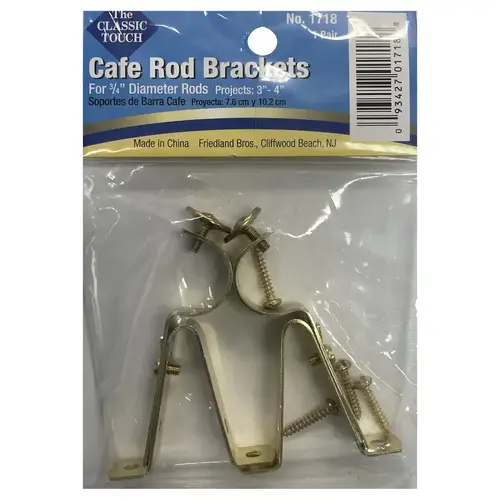 ralph friedland Cafe Rod Bracket, Adjustable, Steel, Gold, Outside Mounting - pack of 2