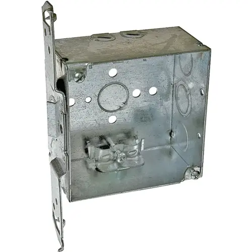 Switch Box, 2-Gang, 4-Knockout, 1/2, 3/4 in, Steel, Gray, Bracket Switch Box, 2-Gang, 4-Knockout, 1/2, 3/4 in, Steel, Gray, Bracket