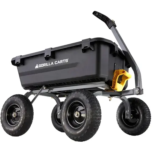 Yard Dump Cart, 1200 lb, 39-1/2 in L x 27 in W Deck, Poly Deck, 4-Wheel, 13 in Wheel, Black