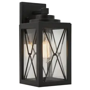 Boston Harbor 0387-WD Outdoor Wall Lantern, 120 V, 60 W, Aluminum Fixture, Black Fixture, Matte Fixture