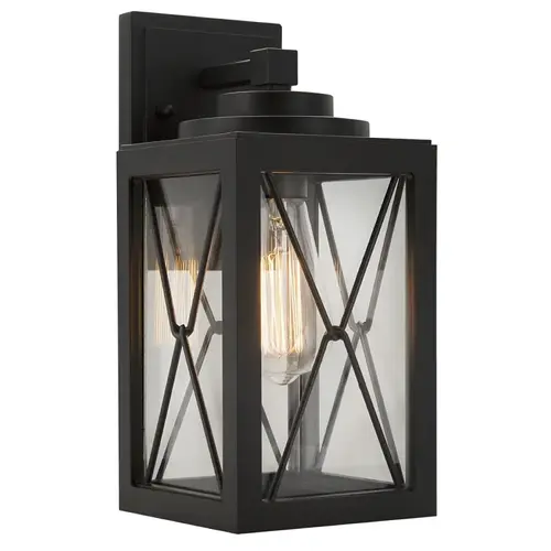 Outdoor Wall Lantern, 120 V, 60 W, Aluminum Fixture, Black Fixture, Matte Fixture