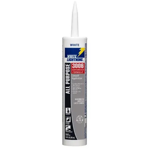 Adhesive Caulk, White, 5 to 7 days Curing, 40 deg F, 10 fl-oz Cartridge