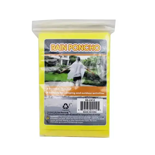 Rain Poncho Yellow Polyethylene One Size Fits All Yellow Rain Poncho Yellow Polyethylene One Size Fits All Yellow