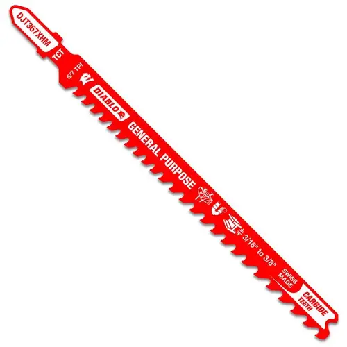 Jig Saw Blade, 5-1/4 in L, 5/7 TPI, Carbide Cutting Edge Jig Saw Blade, 5-1/4 in L, 5/7 TPI, Carbide Cutting Edge