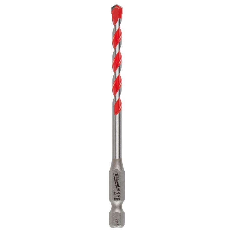 Milwaukee 48-20-9005 SHOCKWAVE Drill Bit, 3/16 in Dia, 4 in OAL, Wide Flute, 1/4 in Dia Shank, Hex Shank Bright/Uncoated