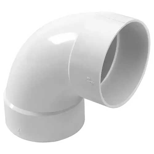 90 Degree Elbow Schedule 35 4" Hub X 4" D Hub PVC 4-1/2" White 90 Degree Elbow Schedule 35 4" Hub X 4" D Hub PVC 4-1/2" White