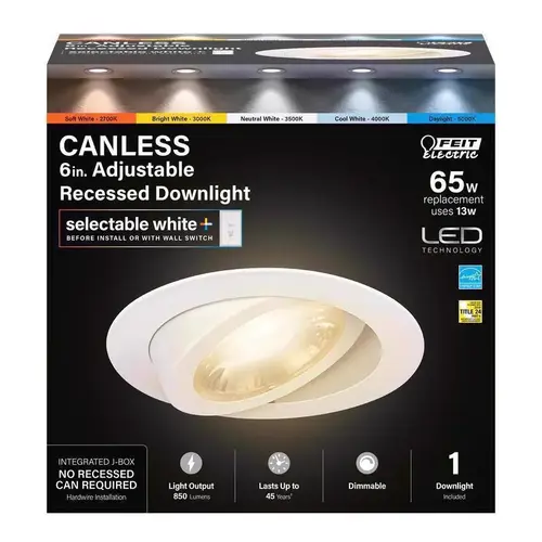 Recessed Downlight White 6" W Aluminum LED 65 W White Recessed Downlight White 6" W Aluminum LED 65 W White