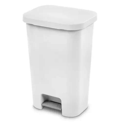 COLORmaxx Trash Can with Lid, 11.9 gal Capacity, Plastic, White, Textured, Step-On Lid Closure COLORmaxx Trash Can with Lid, 11.9 gal Capacity, Plastic, White, Textured, Step-On Lid Closure