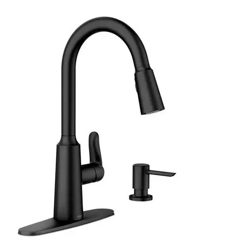Edwyn 87028 Series Pull-Down Kitchen Faucet, 1.5 gpm, 1-Faucet Handle, 1, 4-Faucet Hole, Metal, Matte Black Edwyn 87028 Series Pull-Down Kitchen Faucet, 1.5 gpm, 1-Faucet Handle, 1, 4-Faucet Hole, Metal, Matte Black