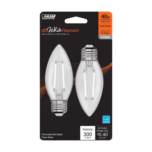 Filament LED Bulb B10 E26 (Medium) Soft White 40 Watt Equivalence Clear Filament LED Bulb B10 E26 (Medium) Soft White 40 Watt Equivalence Clear