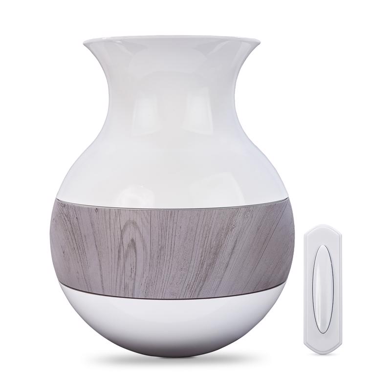 Heath Zenith SL-7954-03 Doorbell Kit, Wireless, Vase, 85 dB, Weathered Wood Accent/White