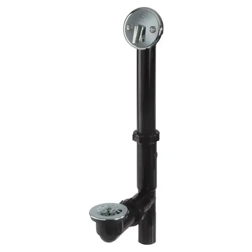 Black Plastic Trip Lever Bath Drain with Polished Chrome Trim and Strainer & Dome Grid Black Plastic Trip Lever Bath Drain with Polished Chrome Trim and Strainer & Dome Grid