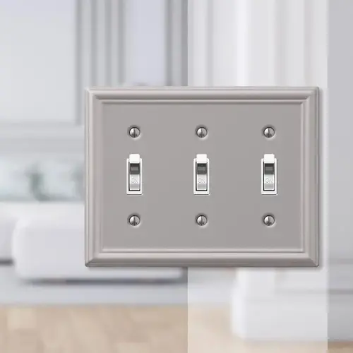 Wall Plate Chelsea Brushed Nickel Gray 3 gang Stamped Steel Toggle Brushed Nickel