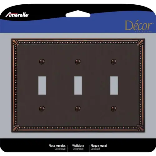Wall Plate Imperial Bead Aged Bronze Brown 3 gang Die-Cast Metal Toggle Aged Bronze Wall Plate Imperial Bead Aged Bronze Brown 3 gang Die-Cast Metal Toggle Aged Bronze