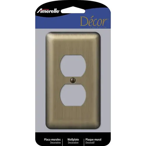 Wall Plate Devon Brushed Brass Brass 1 gang Stamped Steel Duplex Outlet Brushed Brass