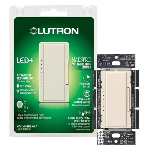 Dimmer Switch Maestro Light Almond 150 W 3-Way Light Almond