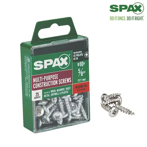 Multi-Purpose Screws No. 10 S X 5/8" L Phillips/Square Zinc-Plated Zinc-Plated