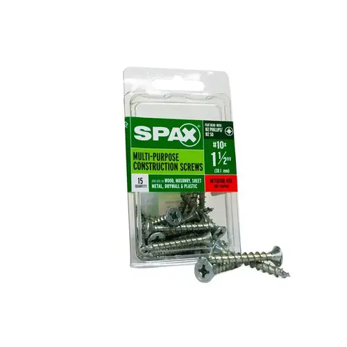 Multi-Purpose Screws No. 10 S X 1-1/2" L Phillips/Square Flat Head Zinc-Plated