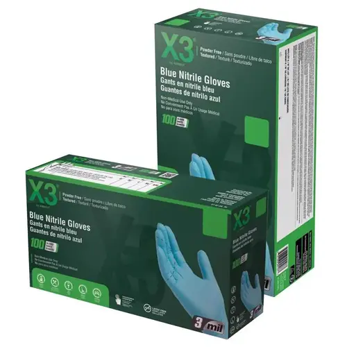 X3 Series Non-Sterile Disposable Gloves, L, Nitrile, Powder-Free, Blue - pack of 100