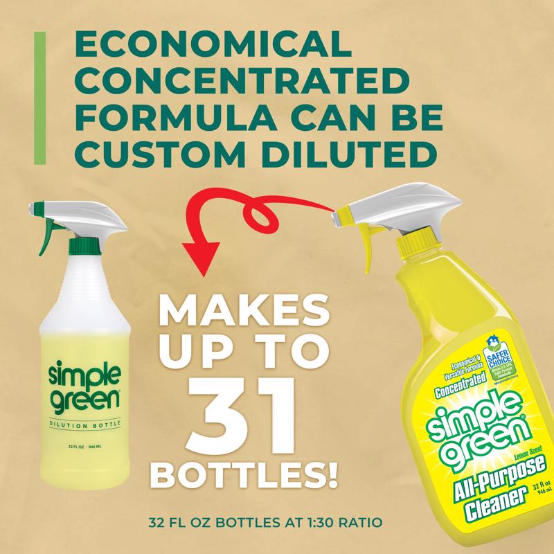 SIMPLE GREEN 3010001214003 All-Purpose Cleaner, 32 oz Spray Bottle, Liquid, Lemon, Yellow