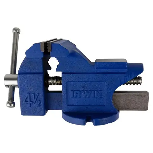 Bench Vise, 4 in Jaw Opening, 4-1/2 in W Jaw, 2-3/8 in D Throat, Cast Iron/Steel, Pipe Jaw Blue Bench Vise, 4 in Jaw Opening, 4-1/2 in W Jaw, 2-3/8 in D Throat, Cast Iron/Steel, Pipe Jaw Blue
