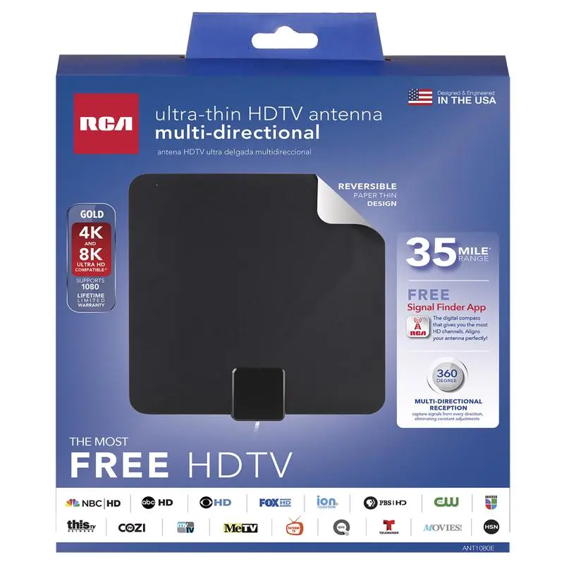 RCA Amplified Ultra-Thin Multi-Directional Indoor HDTV Antenna Black ANT1080E RCA Amplified Ultra-Thin Multi-Directional Indoor HDTV Antenna Black ANT1080E