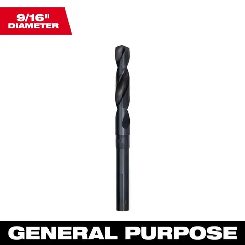 Drill Bit, 9/16 in Dia, 6 in OAL, Parabolic Flute, 1/2 in Dia Shank, Flat Shank Black Oxide Drill Bit, 9/16 in Dia, 6 in OAL, Parabolic Flute, 1/2 in Dia Shank, Flat Shank Black Oxide