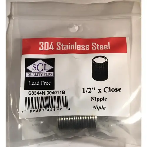 Close Nipple 1/2" MPT T Stainless Steel Close Nipple 1/2" MPT T Stainless Steel